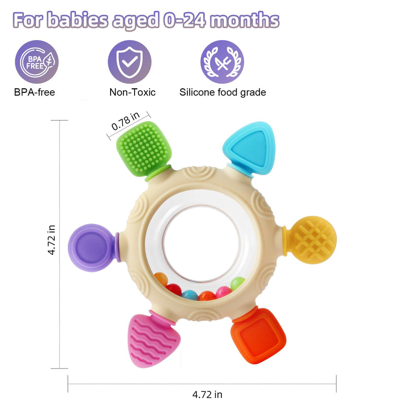 [Australia] - Baby Teething Rings Toys for 0-6 6-12 Months Baby Rattle Teether Sensory Toys for Babies 0-24Months Silicone Teether Relief Chew Soothing Sore Gums for Newborn Infant Essentials BPA Free 