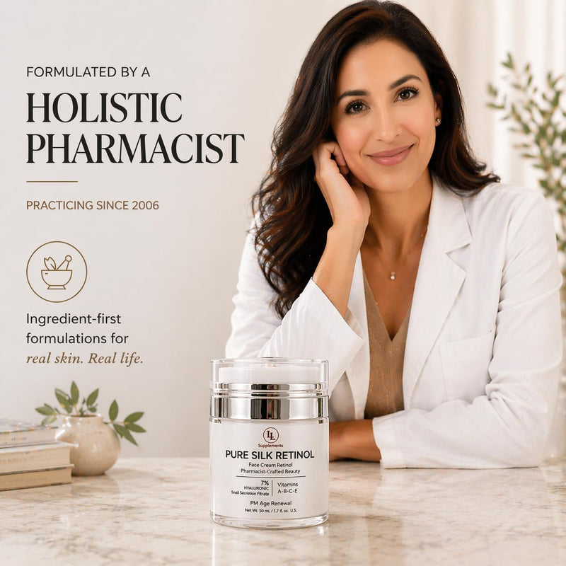 Pure Silk Retinol Night Cream – Pharmacist Formulated Anti-Aging Face Moisturizer Snail Mucin & 7% Hyaluronic Acid – Vitamin A-B-C-E Complex for Wrinkles – Non-Greasy PM Renewal (50ml)