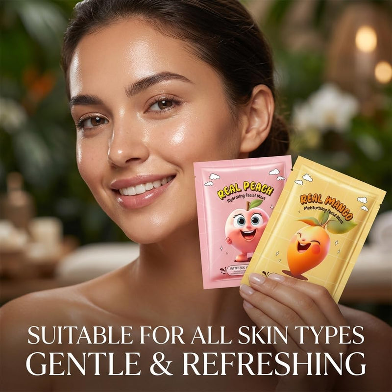 Fruit Face Masks, 12 Pack Face Masks Spa Set – Natural & Organic Hydrating Sheet Masks with Vitamin C, E for Brightening, Vegan Skincare Gift for Women/Men, Spa Day at Home