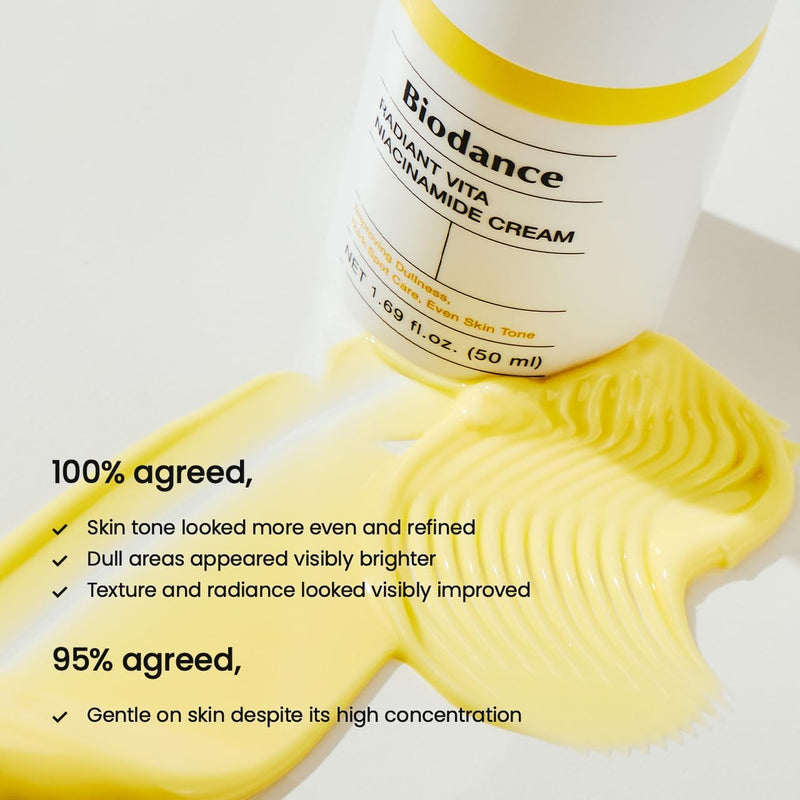 BIODANCE Radiant Vita Niacinamide Cream, Brightening, Dark Spot Correcting, Hydrating Facial Moisturizer with Vitamin C, B12, Korean Skin Care, Self Care Gifts for Women | 1.69 fl.oz, 50ml 1.69 Fl Oz (Pack of 1)