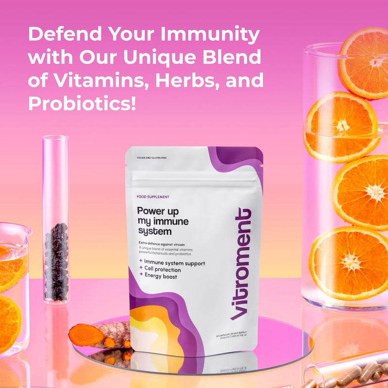 Gut Health and Immune Support Multivitamin & Probiotic Complex - Cognitive Support - with Reishi, Elderberry, Curcumin/Turmeric & Piperine, D3, Vitamin C & Zinc | Vegan, Made in the UK Power up my immune system 60 count (Pack of 1)