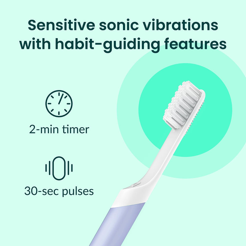 [Australia] - Quip Sonic Electric Toothbrush for Adults - Time Travel & Soft Bristles with Travel Case & Replacement Brush Head - 3 Month Battery Life, Plastic Handle- Lavender 1 Count (Pack of 1) 
