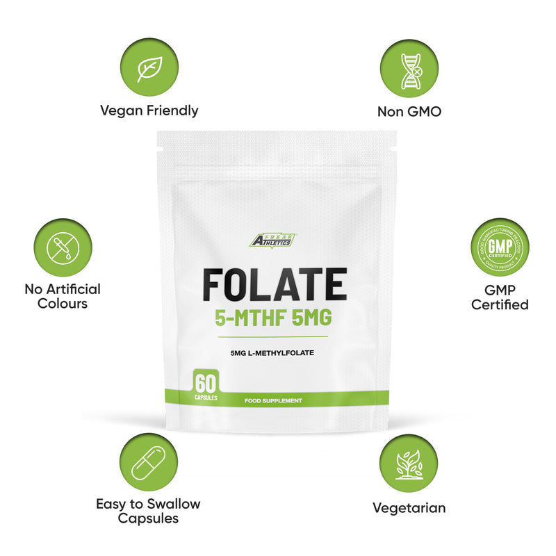 Freak Athletics Folate 5mg (L-Methylfolate) 60 Capsules, 5-MTHF Active Form of Folic Acid/Vitamin B9,UK Made 60 count (Pack of 1)