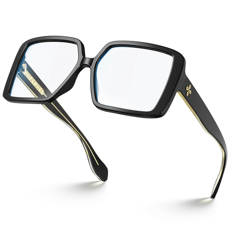 [Australia] - VISOONE Oversized TR90 Blue Light Blocking Glasses Fashion Accessories Non Prescription for Women Harvard Black Clear 