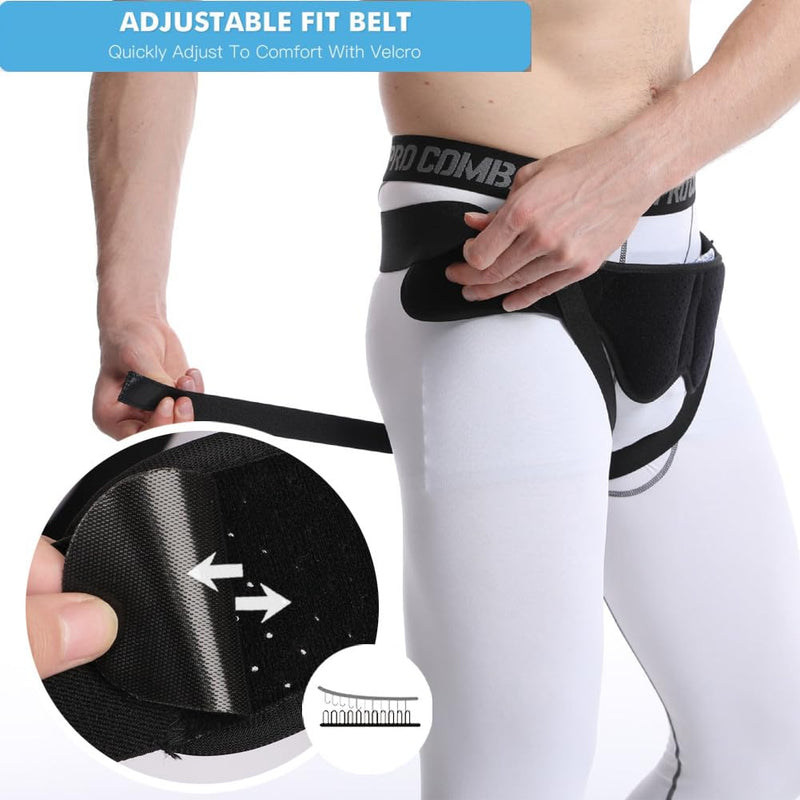 Hernia Belt Truss for Men Groin Hernia Support Brace Adjustable Groin Strap with 2 Removable Compression Pads Breathable Waist Strap for Single&Double Inguinal or Sports Hernia black(M)