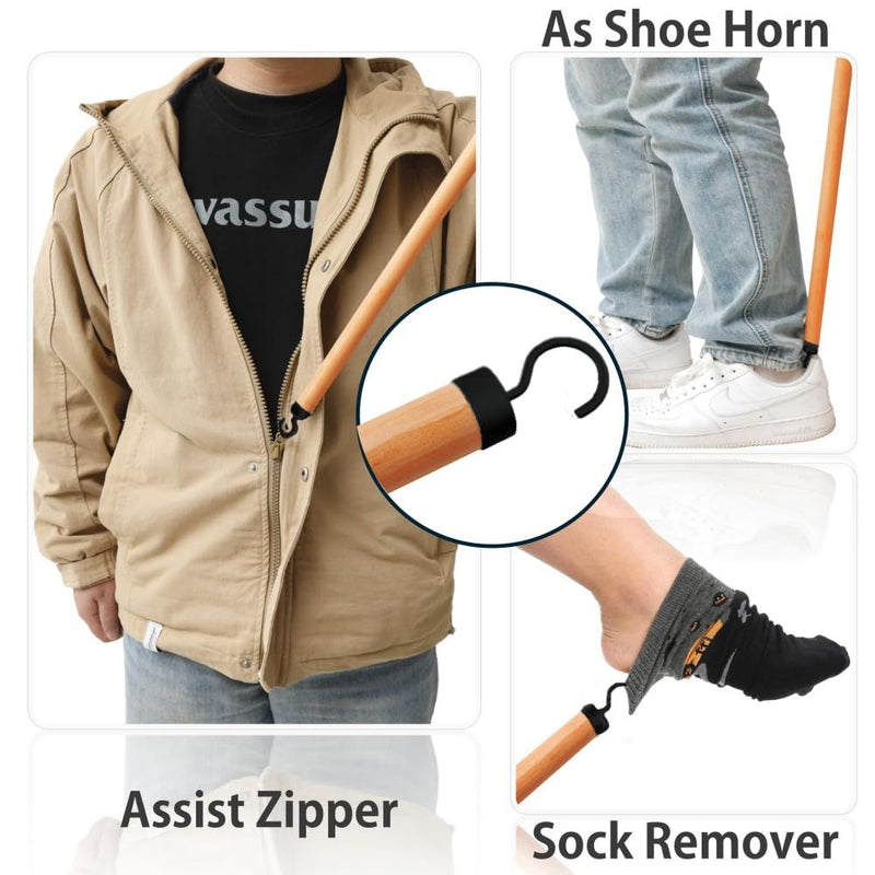 [Australia] - 28" Dressing Stick for Elderly, One Piece Real Beech Wood Dressing Long Stick & Shoe Stick, Disability Aids for Daily Living for Pants, Shoes, Socks and Shirts, 2PK 2 