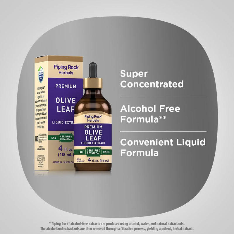 [Australia] - Piping Rock Olive Leaf Extract Liquid Tincture | 4 Fl Oz | Alcohol Free, Vegetarian | Non-GMO, Gluten Free 