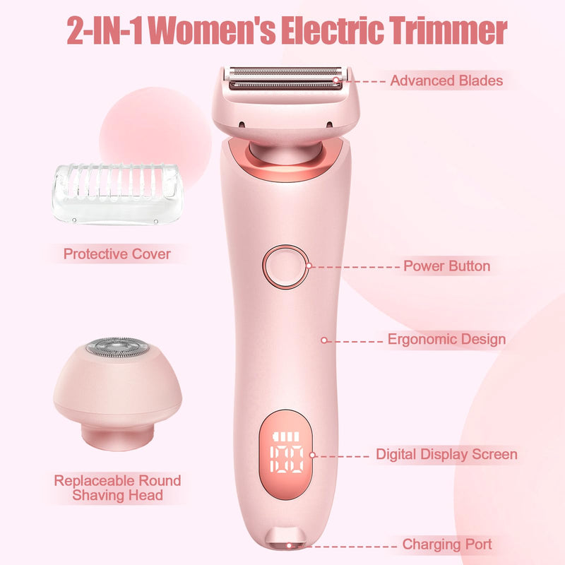 [Australia] - Livora Electric Shaver for Women, The Silk Glide Pro 3.0 Razor, Dusk Razor for Women, 2 in 1 Wet & Dry Painless Hair Removal with 2 Removable Heads for Bikini, Leg, Armpit, Body (Pink) 