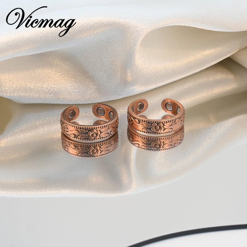 [Australia] - Vicmag Copper Magnetic Ring for Women Ring Ladies Fingers Thumb 99.9% Solid Pure Copper Gift 2PCS Adjustable 4X Copper 