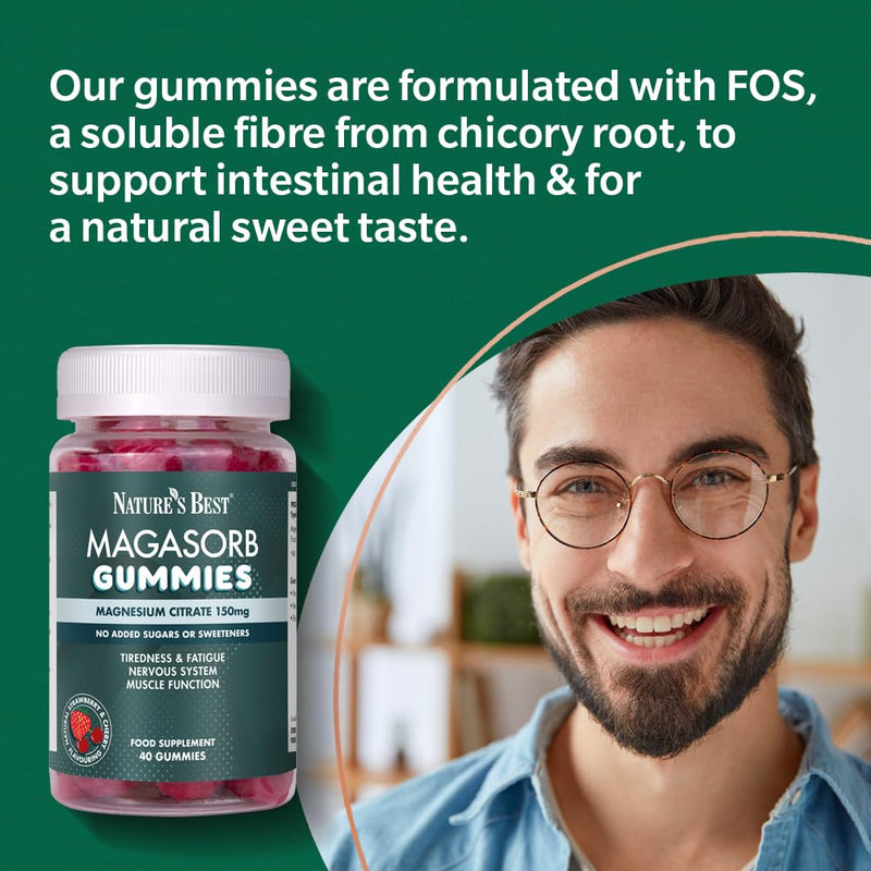 Nature’s Best Magasorb Magnesium Citrate Gummies - for the Reduction of Tiredness & Fatigue - Muscle & Bone Support - Strawberry & Cherry Flavour - 40 Gummies (40 Day Supply)