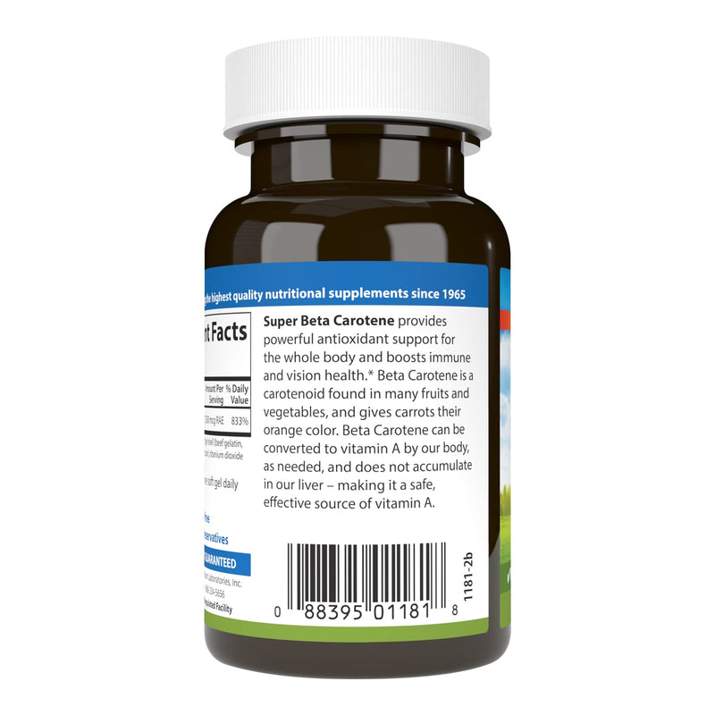 [Australia] - Carlson - Super Beta Carotene, 25000 IU (15 mg), Vitamin A as Beta Carotene, Bioavailable and Bioactive Form, Vision Health, Healthy Skin, 100 Softgels 100 Count (Pack of 1) 