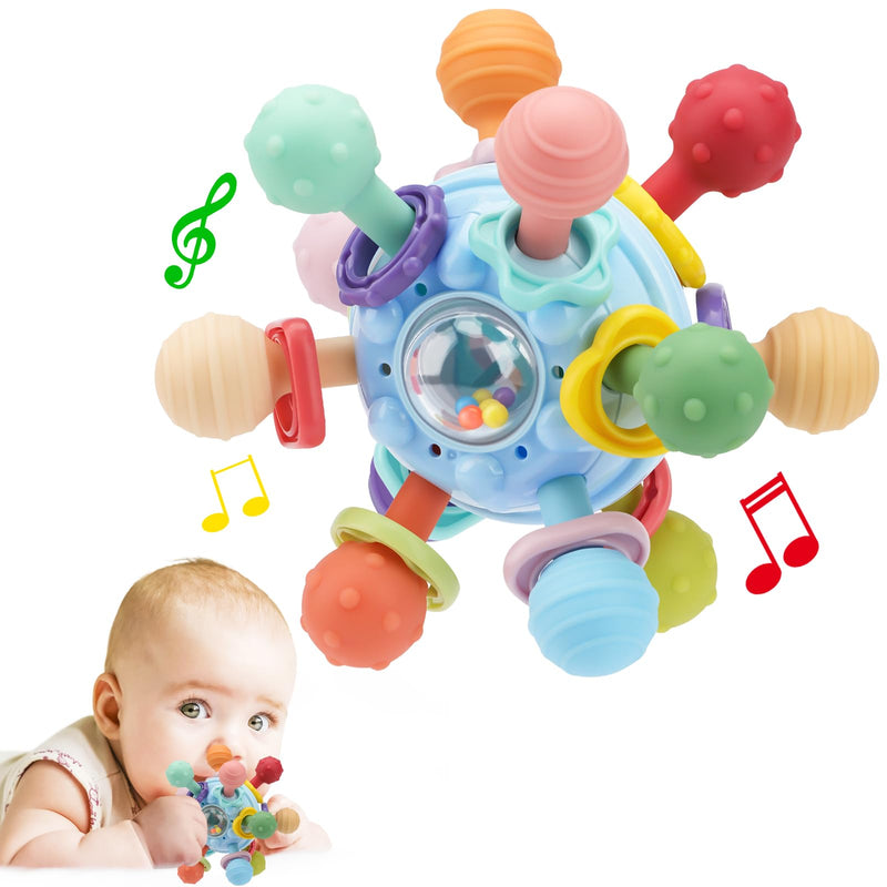 Baby Montessori Sensory Toys for 0-6 6-12 Months, Food Grade Teething Toys for Babies 0 3 6 9 12 18 Months, Newborn Infant Learning Developmental Toys Gifts for 1 2 Year Old Boys Girls Blue