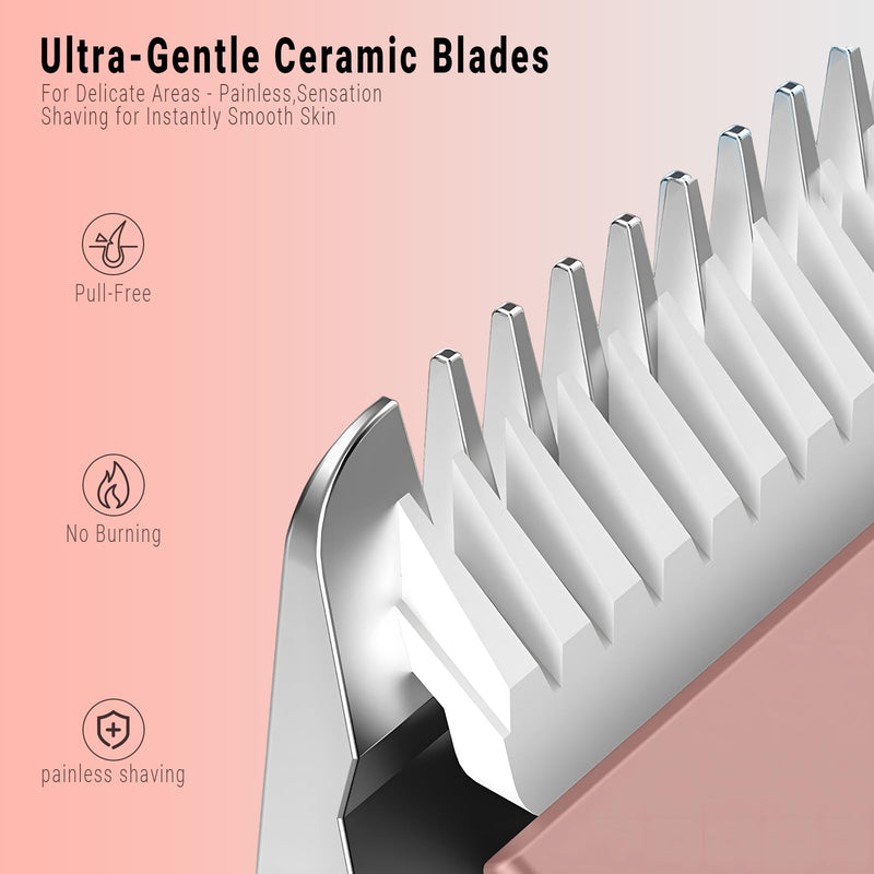 [Australia] - 2-in-1 Bikini Trimmer for Women, Bikini Shaver with Dual Heads, Body and Facial Hair Removal, Cordless Rechargeable Electric Razors for Face Chin Pubic Underarm Legs, IPX7 Waterproof, Light Pink 