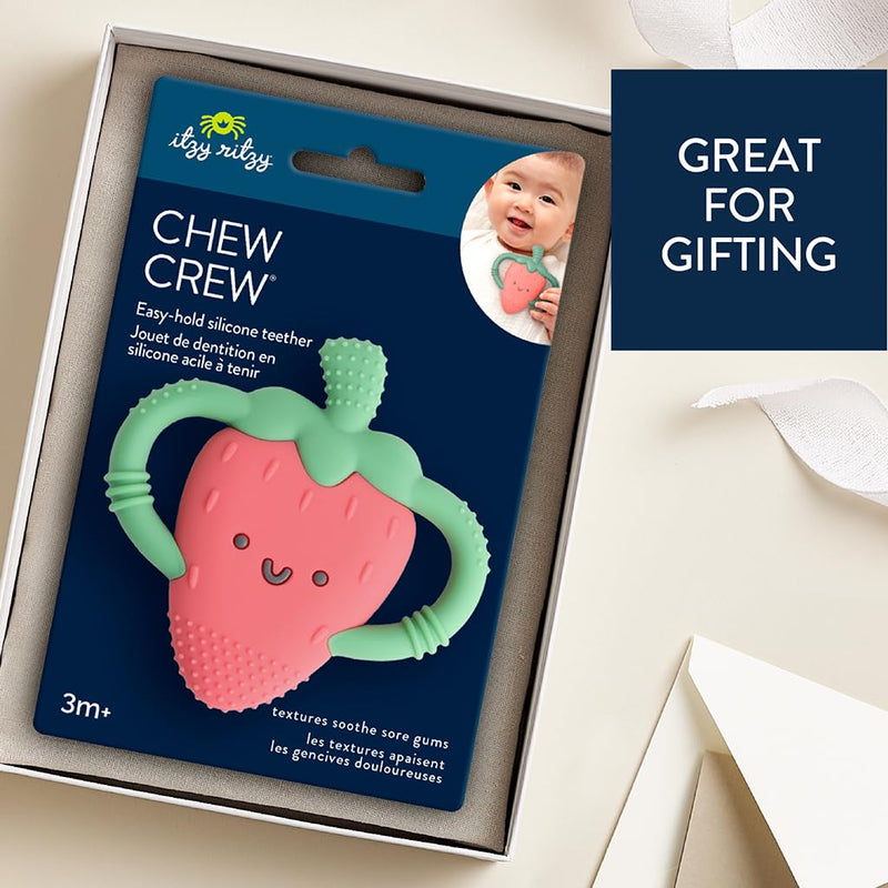 [Australia] - Itzy Ritzy Strawberry-Shaped Baby Teether with Handles; Silicone Teether for Babies with Easy-Grab Handles and Textured, Teethable Surfaces - Baby Teething Toy for 3 Months & Up (Strawberry) 