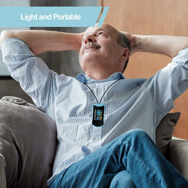 [Australia] - Easy@Home Pulse Oximeter Oximeter Finger Pulse Oximeter for Measuring Oxygen Saturation (SpO2) Heart Rate PI Rotatable OLED Display Portable Neck Strap Nylon Bag - Blue 
