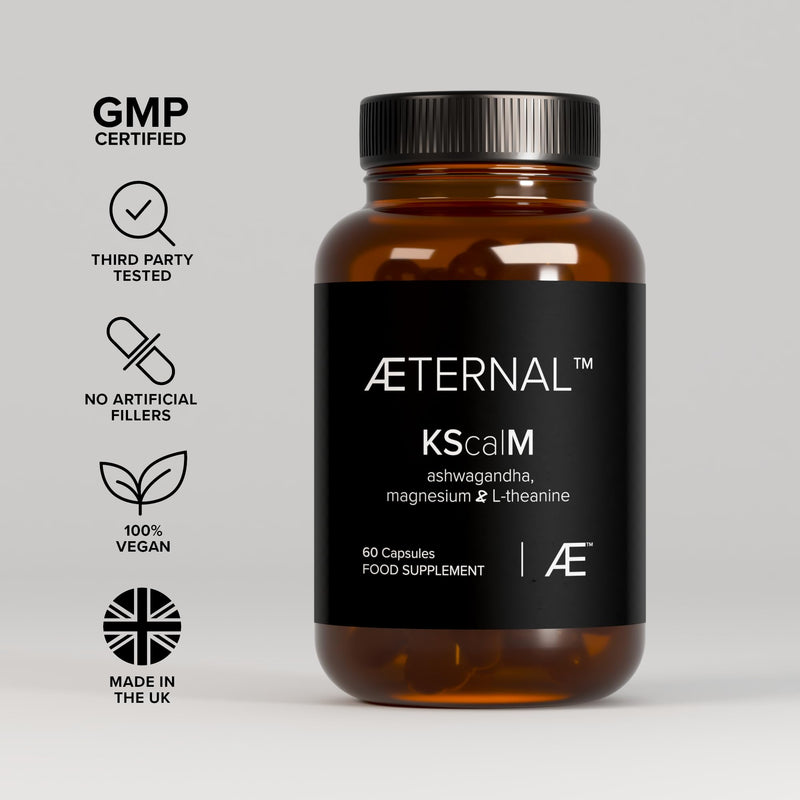 KSM-66 Ashwagandha with Magnesium Bisglycinate & L Theanine | Calm Focus & Psychological Balance Support | Mood & Stress Relief Formula | Vegan Non GMO Supplement | 60 Capsules | Made in UK | AETERNAL 1 count (Pack of 60)
