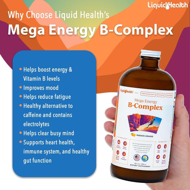 LIQUIDHEALTH Mega Energy B-Complex & Attention Teens & Kids Liquid Vitamin Bundle for Children - Improve Focus & Concentration, Boost Mood, Increase Natural Energy Levels - Vegan, Non-GMO, USA Made