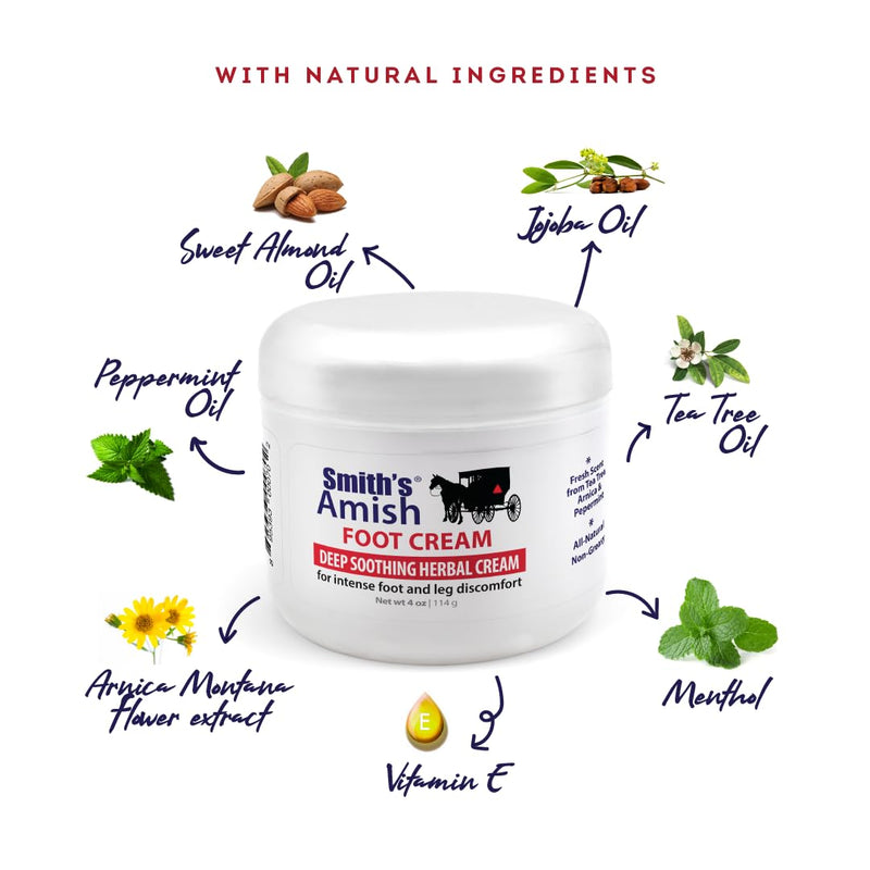 [Australia] - Smith's Amish Foot Cream (4 oz.) Deep Soothing Herbal Cream for Intense Foot and Leg Discomfort including Burning, Cramping and Restlessness Sensations 
