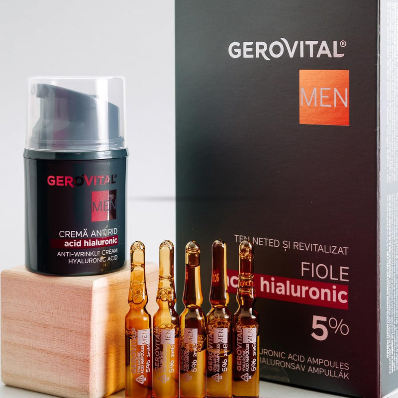 Gerovital MEN Anti Wrinkle Face Cream with Hyaluronic Acid, Vitamin E, Facial Skin Care, Moisturizer Face Cream, Anti Aging, 30 milliliters