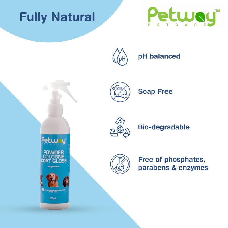 Petcare Powder Cologne Coat Gloss – Natural Cosmetic Dog cologne spray, Dog Show Gloss with a Soft Baby Powder Fragrance, Pet Odour Eliminator and Dog Grooming Spray– 250ml - PawsPlanet Australia