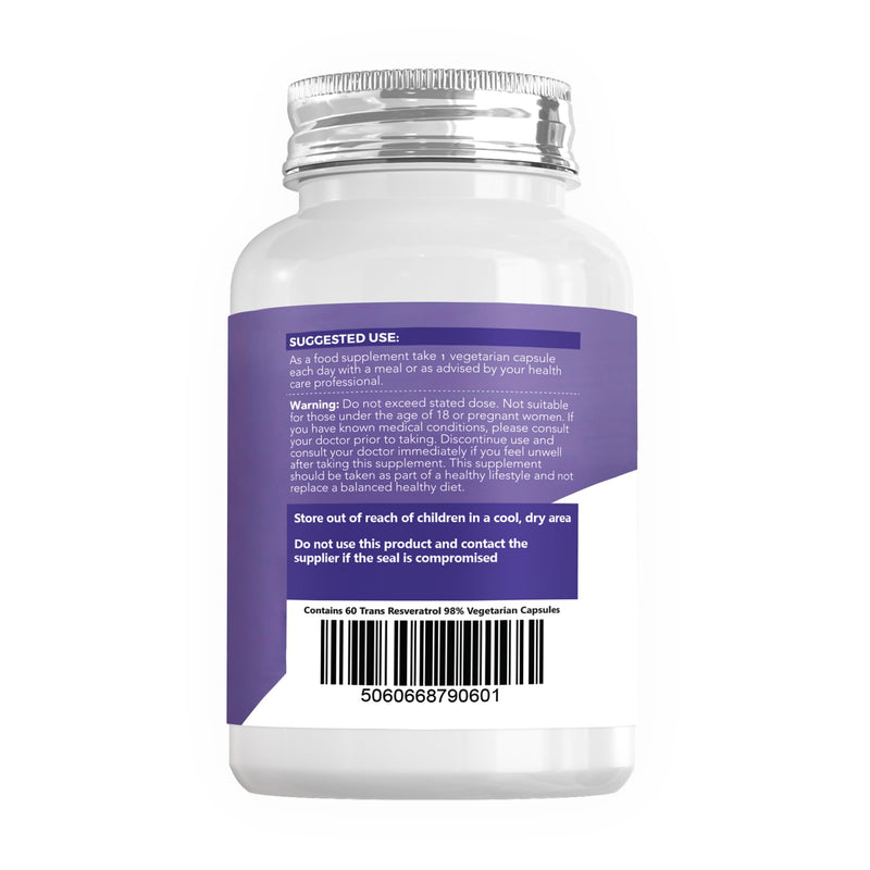 Trans Resveratrol 1000 mg (Per Capsule) 60 Vegan Capsules Non GMO Made in The UK in HACCP ACCREDITED Facilities