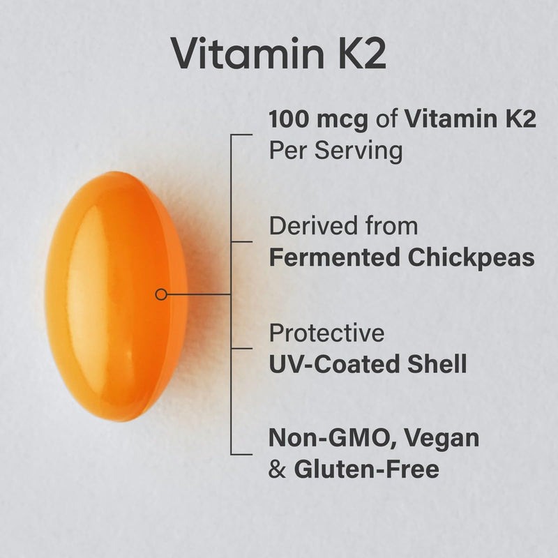 Sports Research® Vitamin K2 (MK-7) 100mcg w/Coconut MCT Oil, 120 Count | Vegan K2 from Chickpea | Supports Strong Bones | Vegan Certified, Non-GMO Verified, Gluten & Soy Free 120 Count (Pack of 1)