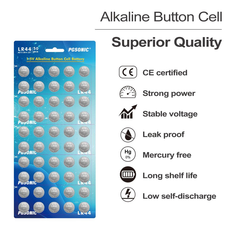 [Australia] - 50 Pack LR44 Batteries, 1.5 Volt Alkaline Button Cell Batteries with Long Lasting Power 