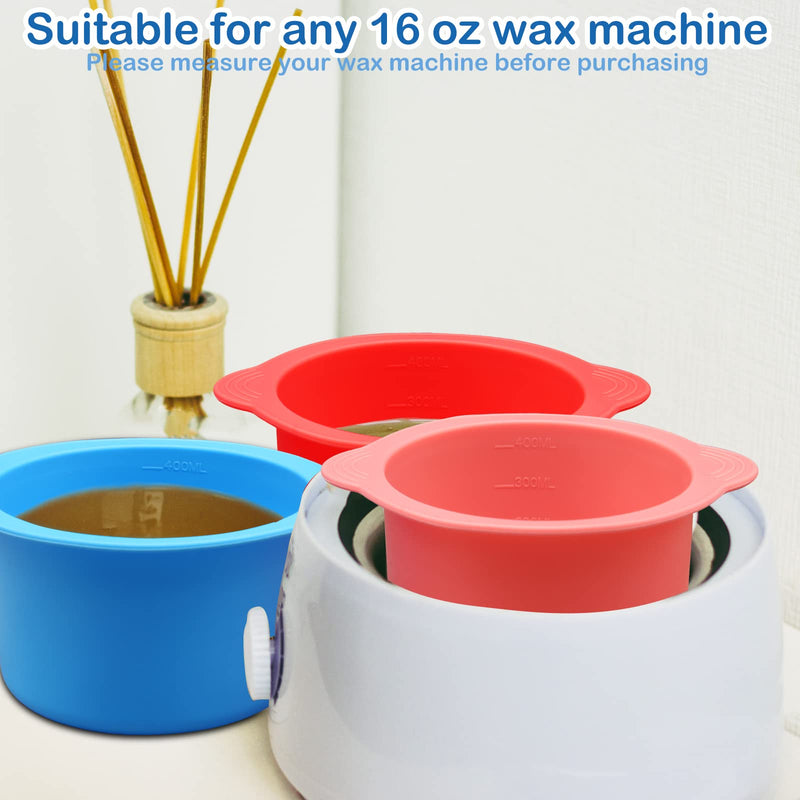 3Pcs Non-Stick Silicone Wax Melt Liners with Wax Sticks, Reusable Bowl for Wax Warmer and Hair Removal, 14Oz Red Pink Blue