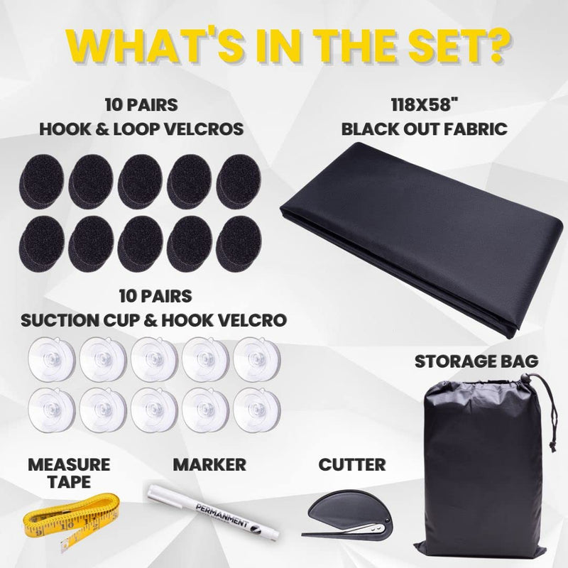 [Australia] - Portable Blackout Curtains 118x58 Shades - 100% Black Out Window Inserts, Temporary Home Blinds Nursery Baby Bedroom No Drill Curtain Cut to Size Sun Light Blocker Velcro & Suction Cups Room & Travel 