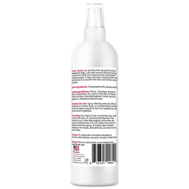 Truseb All Natural Chlorhexidine Spray Topical Ketoconazole and Chlorhexidine Spray for Dogs, Cats & Horses with Aloe Vera (USA) (Ketoconazole & Chlorhexidine Spray, 8 oz) - PawsPlanet Australia