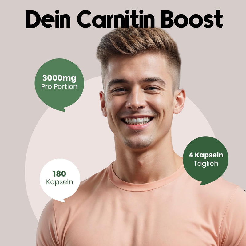 [Australia] - L-Carnitine Capsules High Dose 3196mg - 180 Capsules - Complex of L-Carnitine Tartrate, Acetyl-L-Carnitine - vegan from Germany 