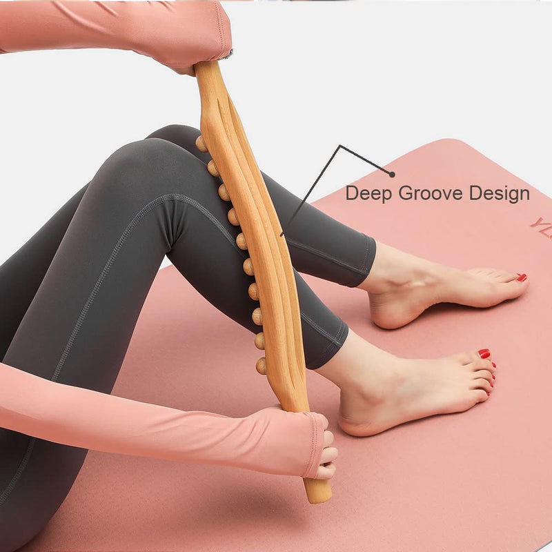 [Australia] - Ninefish Wood Therapy Massage Tools,Massage Stick, Wood Stick for massagea,FBA is Genuine,Double Row 20 Beads Point Treatment Gua Sha Tools for Back Leg,1 pcs 