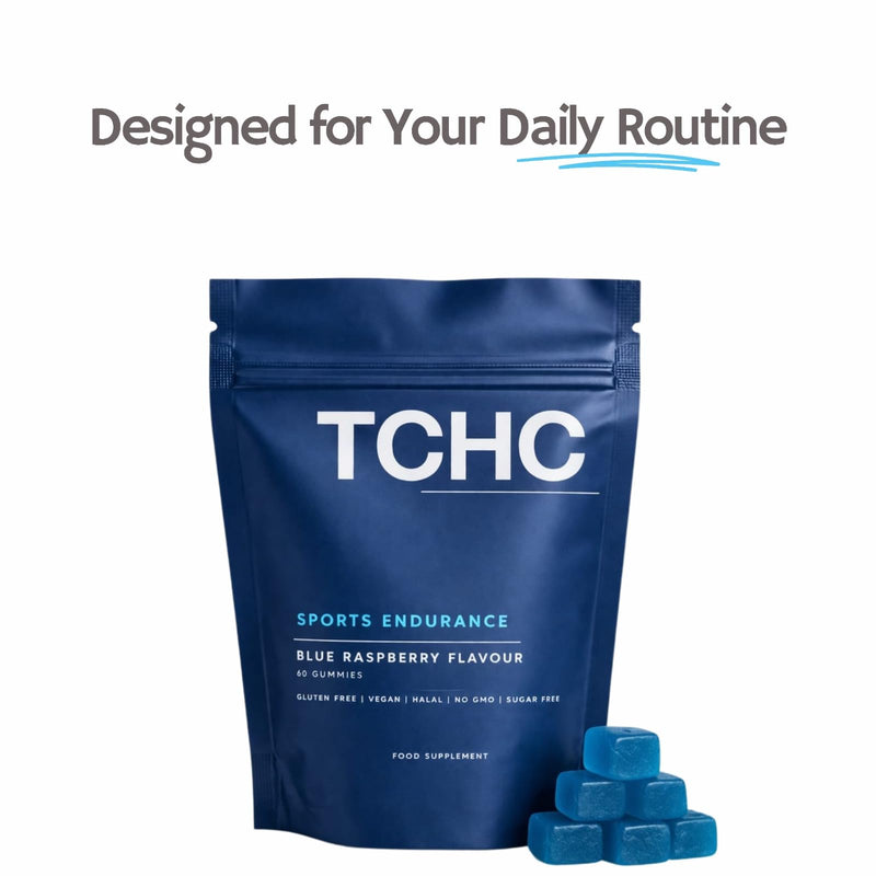 TCHC - Sports Endurance Gummy, Natural Pre-Workout - Fast Working. Added Lions Mane, Black Maca Root, VIT B12, VIT B3 & Guarana Extract. High Intensity. Boost Cognitive Function and Improve Memory.