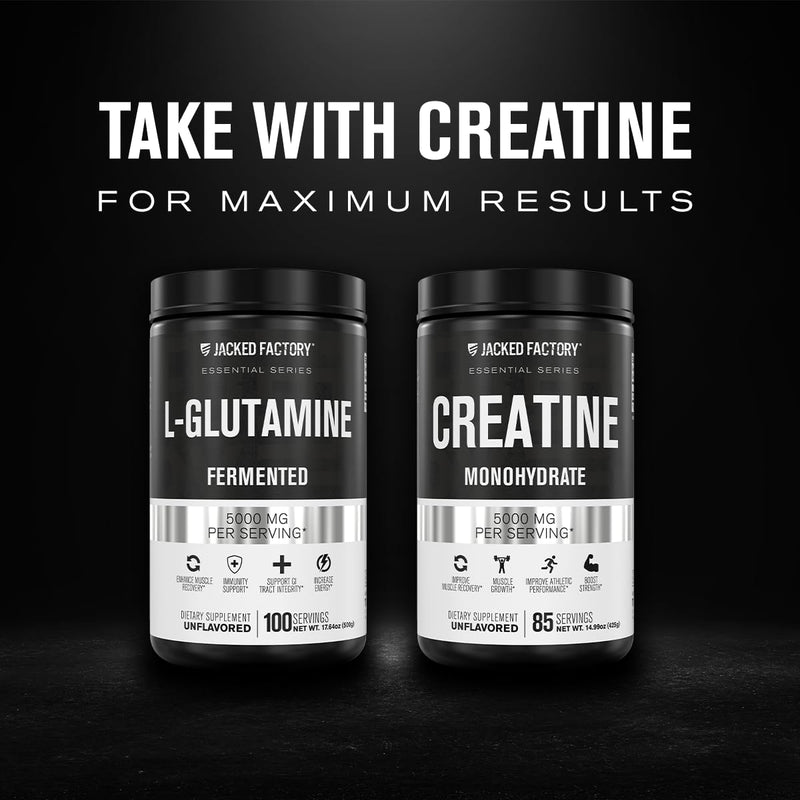 [Australia] - Jacked Factory L-Glutamine Powder 100 Servings - Vegan Fermented L Glutamine Supplement for Post Workout Muscle Recovery, Immunity, Digestive Health | No Artificial Filler - Unflavored 