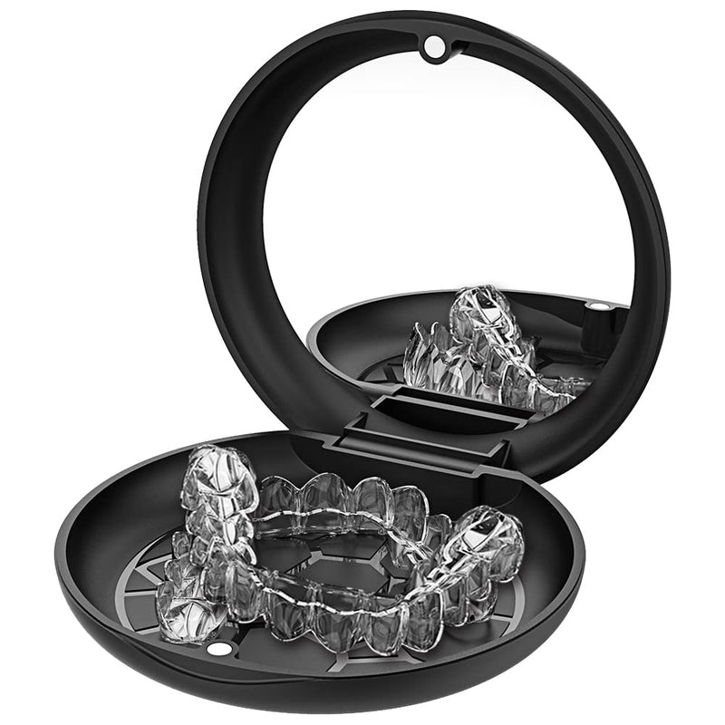 ARGOMAX Aligner and Retainer Case, Upgrated Retainer Mouth Guards Travel Case with Mirror Inside - Black. Black+mirror