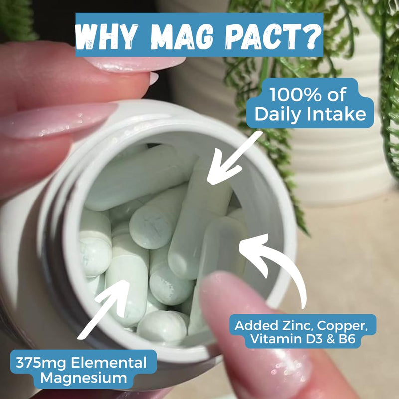 Nutripact Magnesium 6-in-1 Complex 1757mg – Triple Magnesium (Glycinate, Citrate & Malate), Zinc, Copper, Vitamin D3, Vitamin B6 – High Strength Magnesium Supplement - 60 Vegan Capsules (not Tablets)