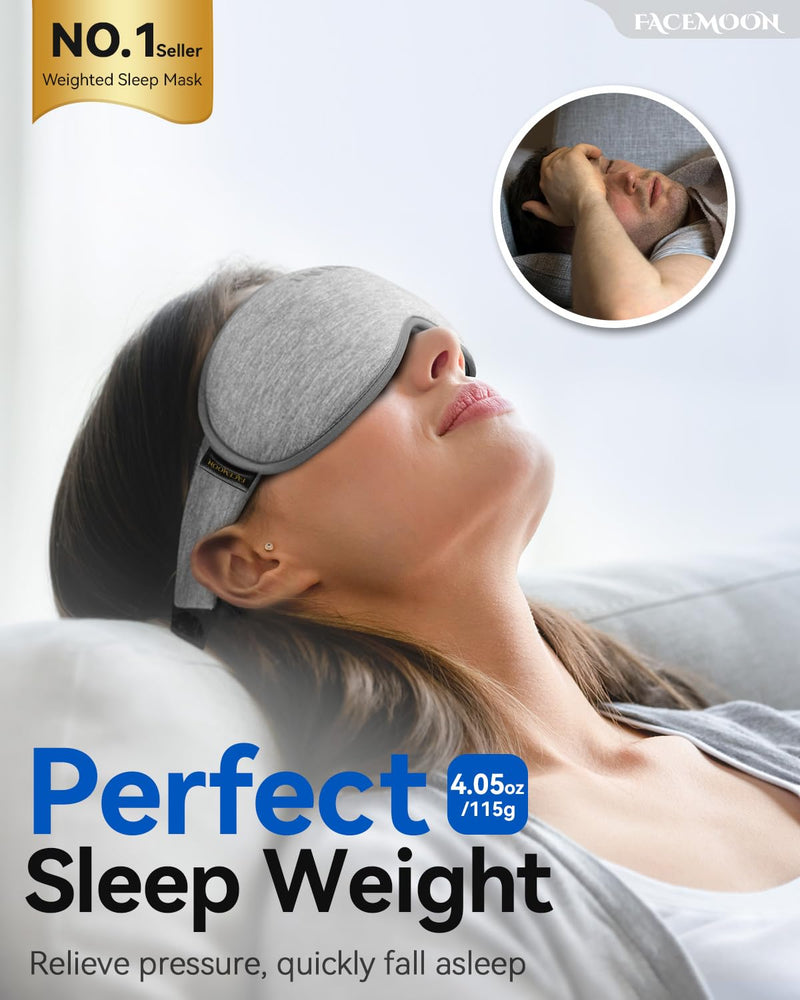 [Australia] - Weighted Eye Mask for Sleeping - Blackout Sleep Mask for Women Men, FACEMOON Lash Extension Eye Covers, Memory Foam, 3D Contoured, Airplane Travel Essentials, Blindfold for Meditation(Gray) Grey 