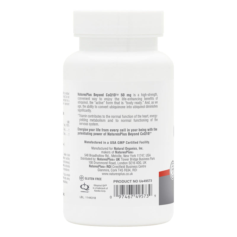 NaturesPlus Beyond CoQ10 50 mg Ubiquinol - Active, Naturally Fermented Coenzyme Q10 Supplement with UbiquiMax for Enhanced Absorption & Prolonged Action - Gluten Free, 60 Softgels