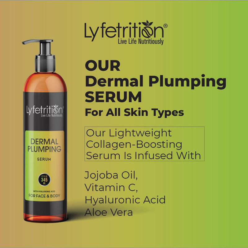 Lyfetrition Dermal Plumping Complex | 12 oz large Bottle | Anti-Ageing Serum Enriched with Vitamin C and Hyaluronic Acid