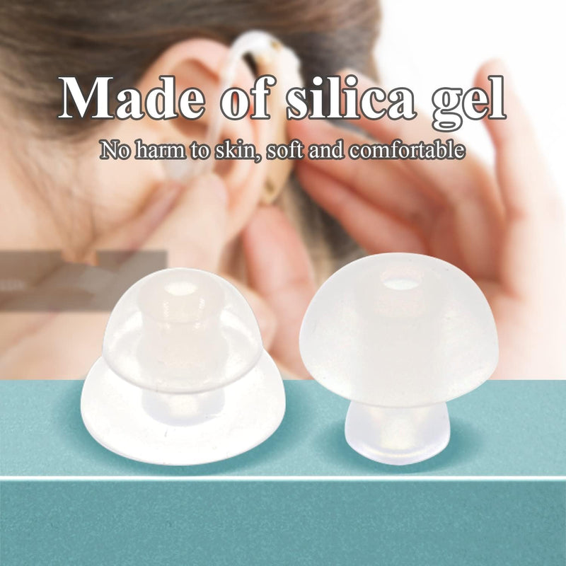 Powerful 15 Pack Hearing Aid Domes with Tubes, 12mm and 14mm Silicone Replacement Ear Tips, Hearing Aid Accessories with Cleaning Tool, Compatible with Most BTE Hearing Aids