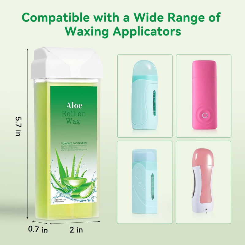 [Australia] - Roll On Wax Refill, Hair Removal Wax Cartridge, Depilatory Wax Roller Refill for Legs and Arms. with 4 Aloe Wax Rollers, 50 Waxing Strips,5 Clean Oil 