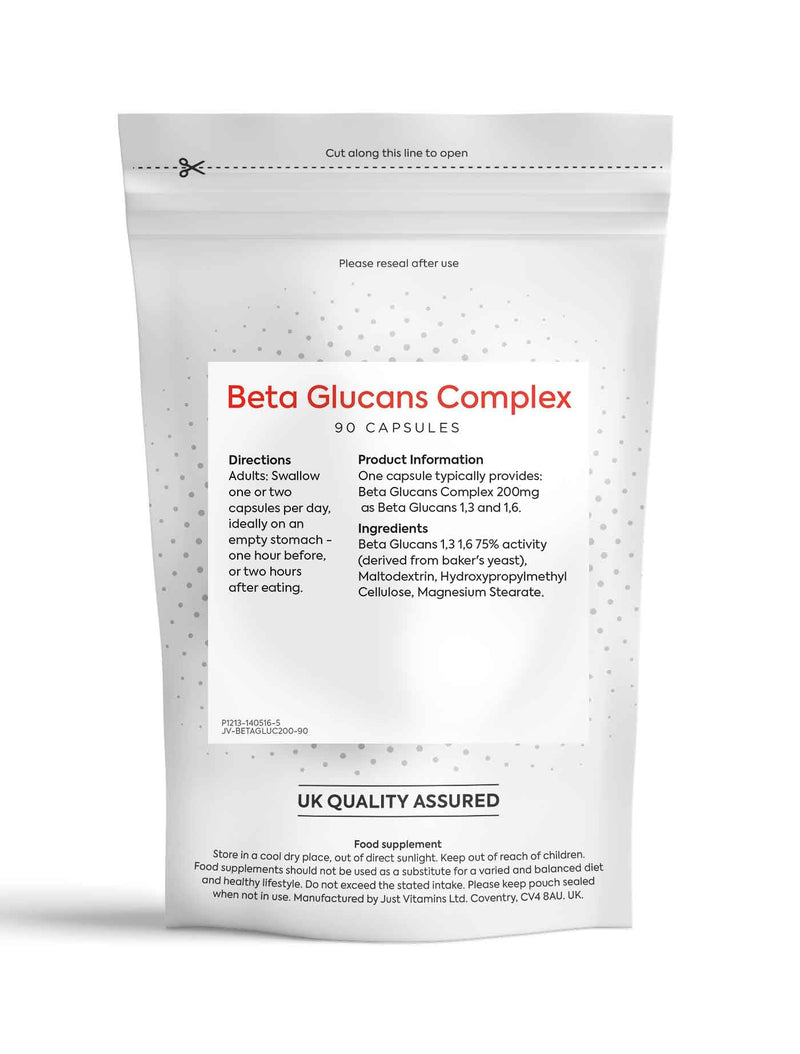 Beta Glucans 200mg 1,3/1,6 with Vitamin D & Zinc | 60 Vegan Capsules | Winter Immune System Support, Boosts Natural Defenses, Enhances Overall Health | UK Made - Just Vitamins 90 count (Pack of 1)