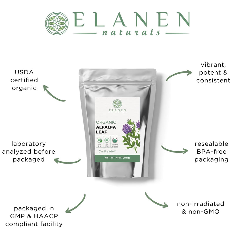 [Australia] - Organic Alfalfa Leaf 4 oz. (113g), USDA Certified Organic Alfalfa Leaf Herb Loose Leaf Tea, Medicago Sativa Herb, Alfalfa Tea Leaves, Cut & Sifted 