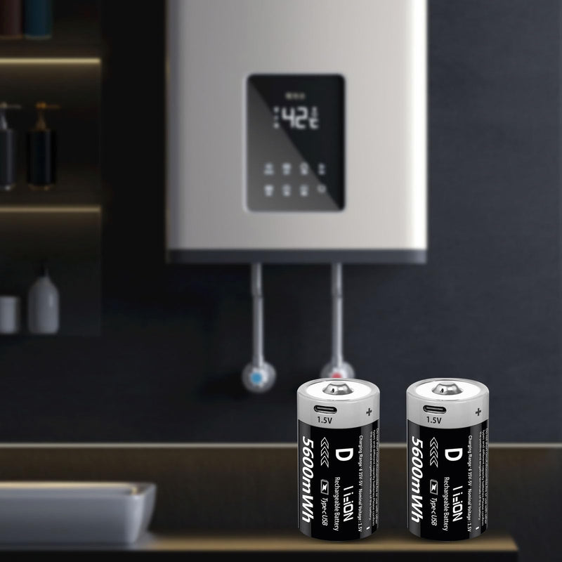 [Australia] - Rechargeable D Batteries 1.5V 5600mWh Lithium-ion Batteries with 4 in 1 USB-C Charging Cable, D Li-ion Batteries 1000 Cycles for Flashlight, Water Heater, Gas Stove (4 Pack) 