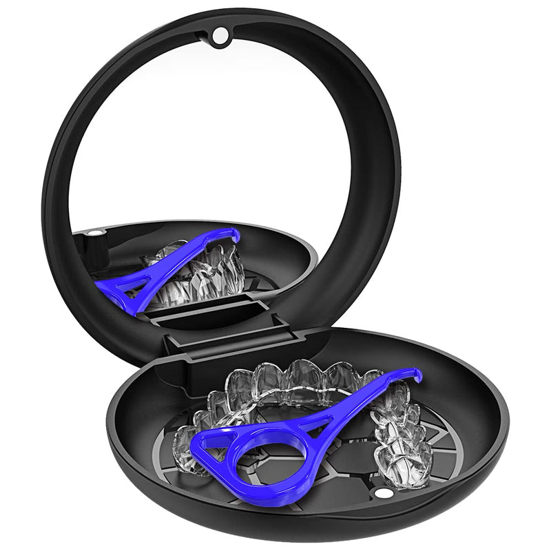 ARGOMAX Aligner and Retainer Case, Upgrated Retainer Mouth Guards Travel Case with Mirror Inside - Black. Black+mirror