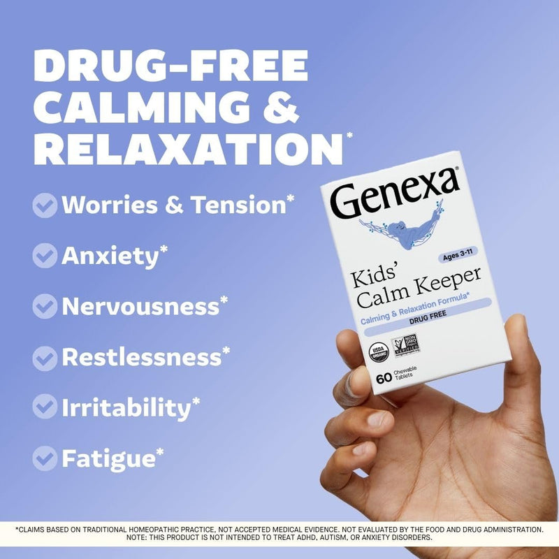 Genexa Kids Calm Keeper, Stress Relief Made Clean, 180 Chewable Tablets | Dye Free, 0% Artificial Additives, Non-GMO, Vegan, Gluten Free, Homeopathic Remedy, Eases Worries & Tensions, Ages 3-11 Calm Keeper- 3pk 3 Pack