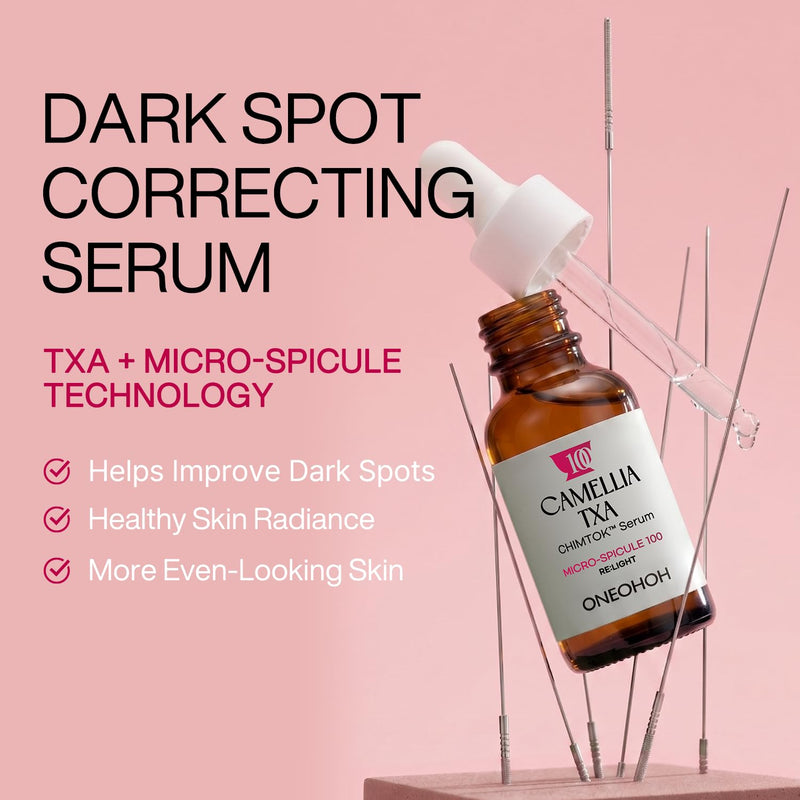 Camellia TXA CHIMTOK™ Serum, Tranexamic Acid Serum for Dark Spots, Hyperpigmentation & Melasma, TXA + Vitamin C, Korean Brightening Serum with Micro-Spicule Texture Care, 1.01 fl oz Camellia TXA Dark Spot Serum