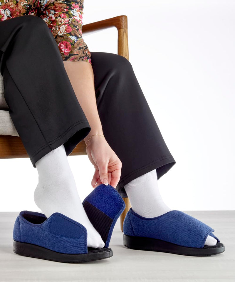 [Australia] - Silverts Diabetic Open-Toe Shoes for Women | Extra-Wide Non-Slip Comfortable Slippers for Elderly, Swelling, Sensitive Feet 7 Wide Black/Black 