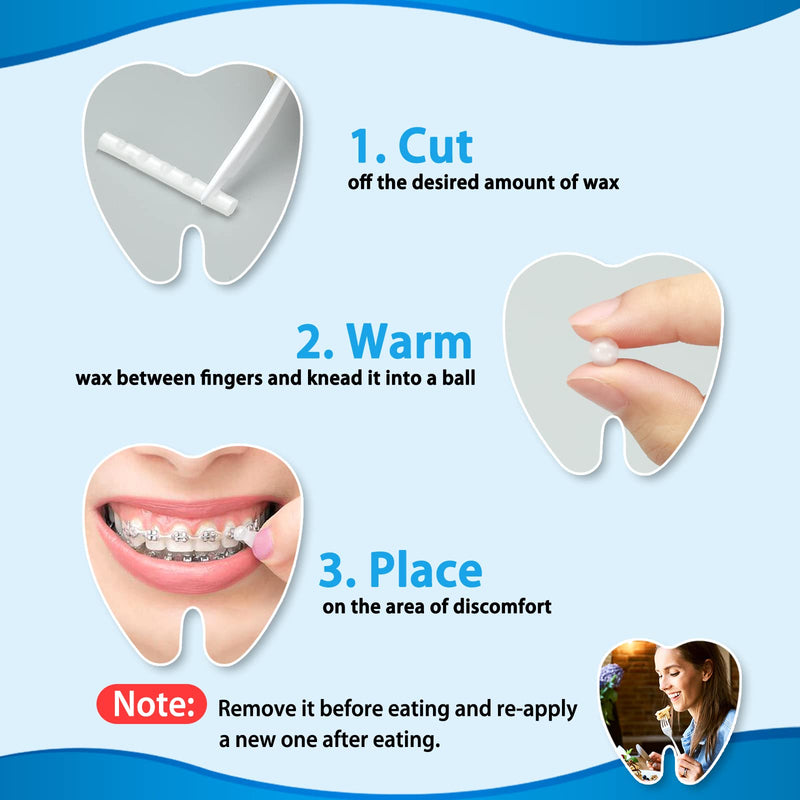 [Australia] - Braces Wax Precut, 10 Pack 50 Strips 350+ Perfect Size Dots,Includes Separate Cases,Big Storage Box & 2 Removal Tools, Food-Grade Premium Dental Wax- Stick Better(Unscented/Mint+Aloe Vera+Vitamin E) 