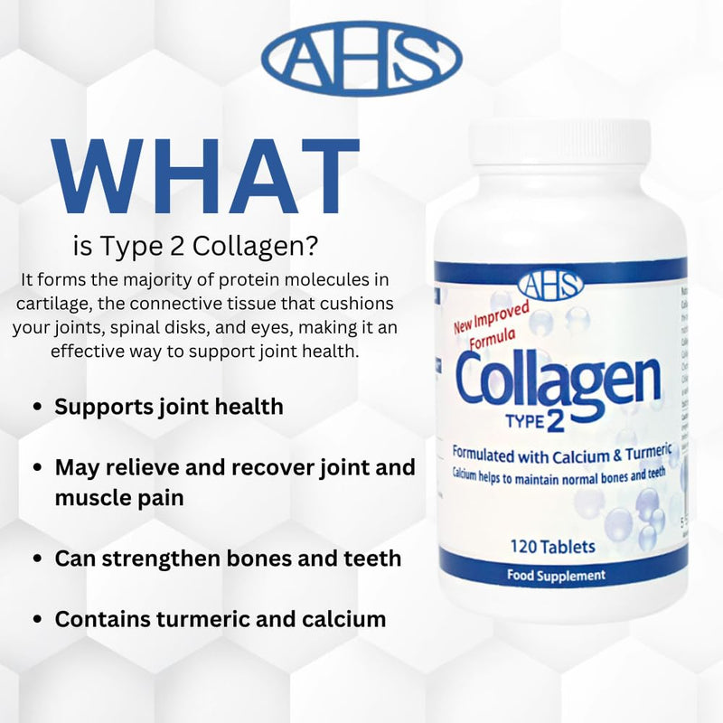 AHS Collagen Type 2 120 Tablets - 4500MG Per Day - Formulated with Calcium and Turmeric 120 count (Pack of 1)